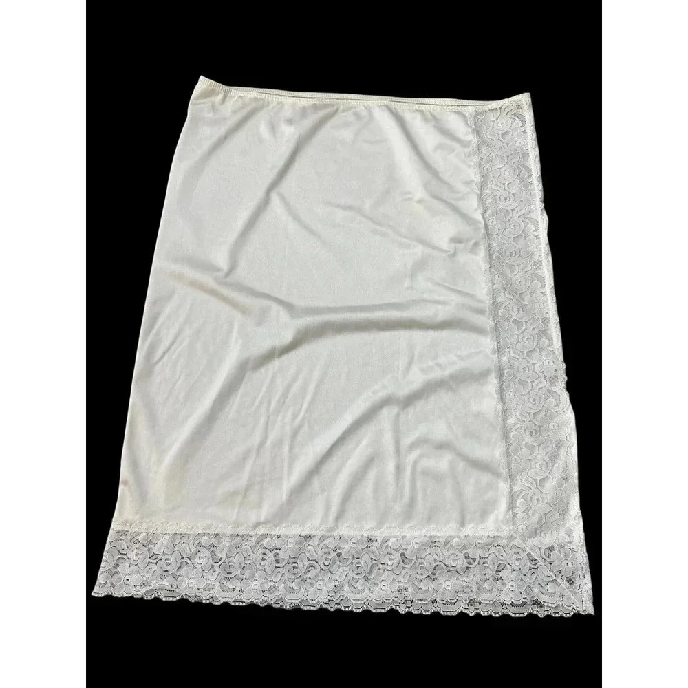 Vintage Komar‎ White Stretch Nylon Lace Trim Straight Slip Size Medium
